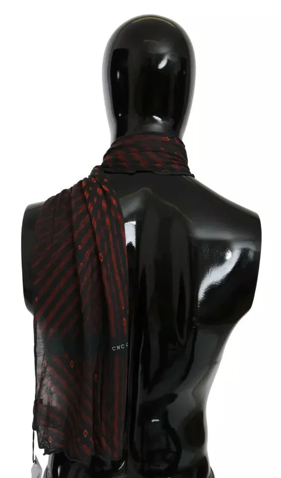 Costume National Black Red Viscose Foulard Branded Scarf - Scarves & Shawls