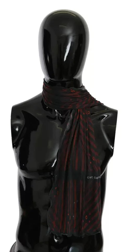 Costume National Black Red Viscose Foulard Branded Scarf - Scarves & Shawls