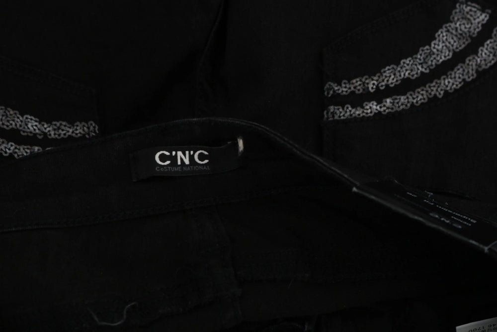 Costume National Black Sequined Mid Waist Slim Fit Denim Jeans - W26 - Jeans