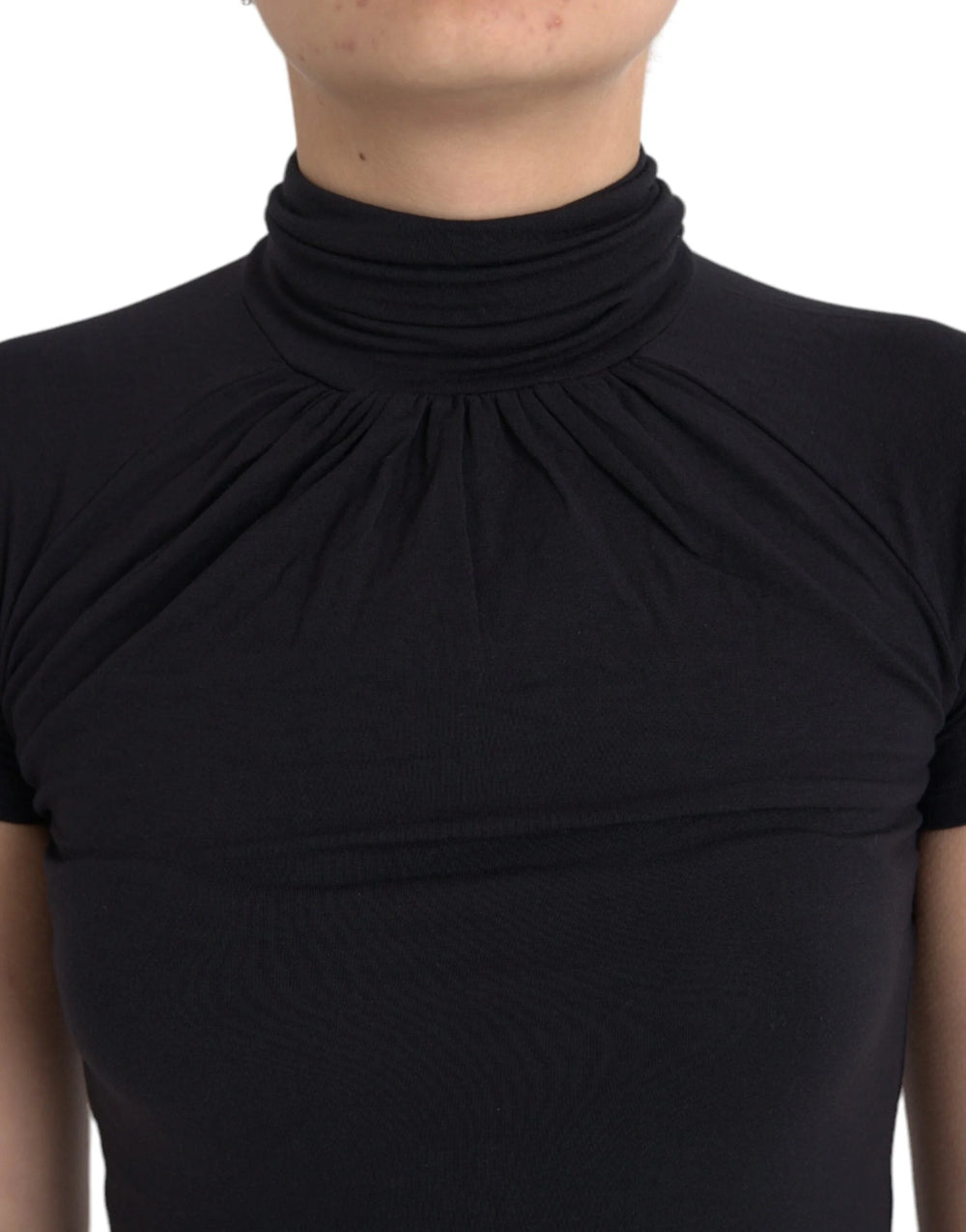 Costume National Black Turtleneck Viscose Short Sleeve Top - S - Sweaters