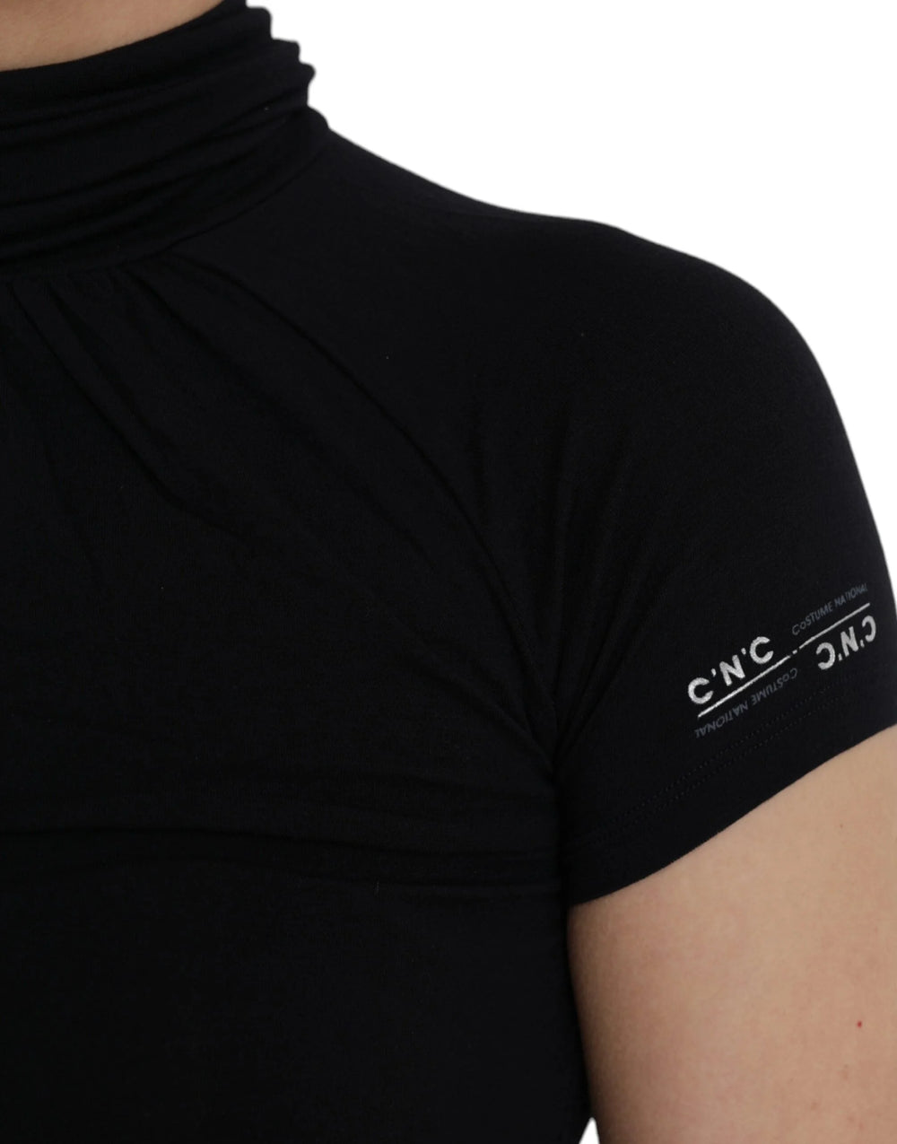 Costume National Black Turtleneck Viscose Short Sleeve Top - S - Sweaters