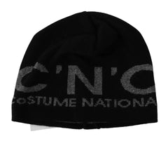 Costume National Black Wool Blend Branded Beanie Hat - Beanies