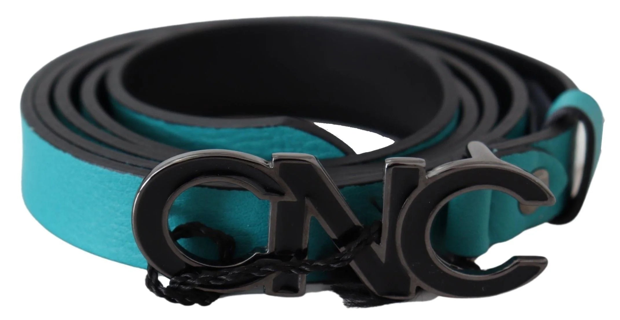 Costume National Blue Green Leather Logo Silver Buckle Belt - 85 cm / 34 Inches - Belts