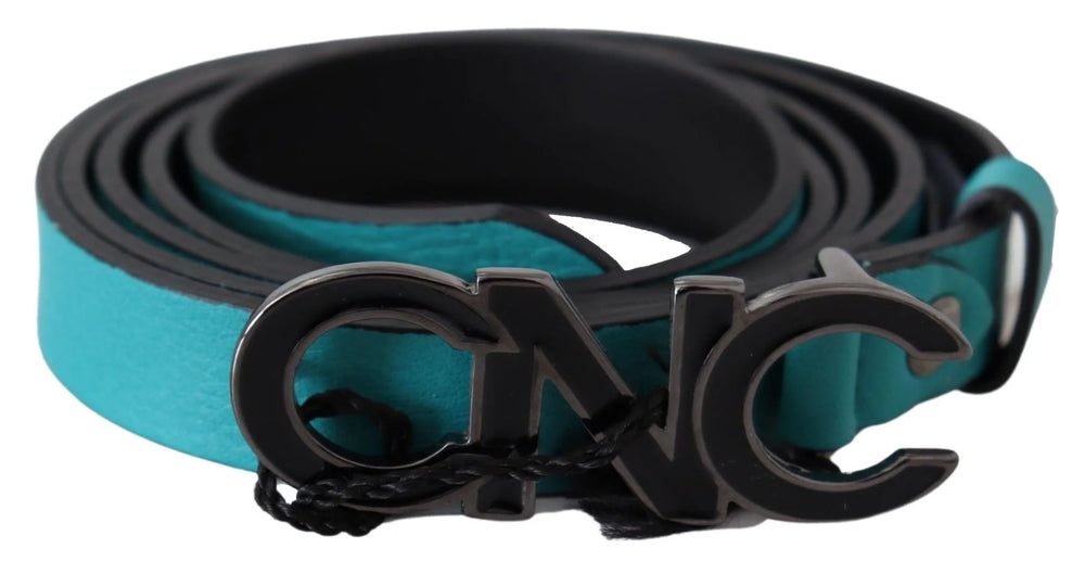 Costume National Blue Green Leather Logo Silver Buckle Belt - 85 cm / 34 Inches - Belts