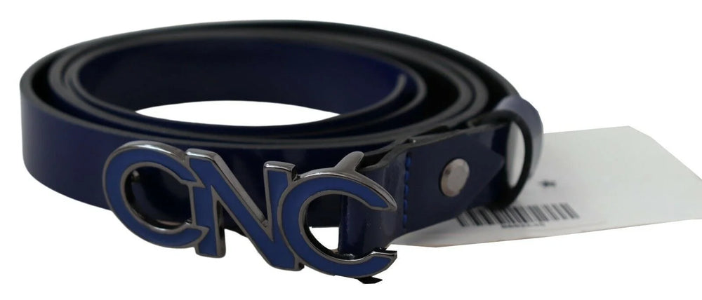 Costume National Blue Leather Logo Skinny Fashion Belt - 85 cm / 34 Inches - Belts