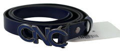 Costume National Blue Leather Logo Skinny Fashion Belt - 85 cm / 34 Inches - Belts