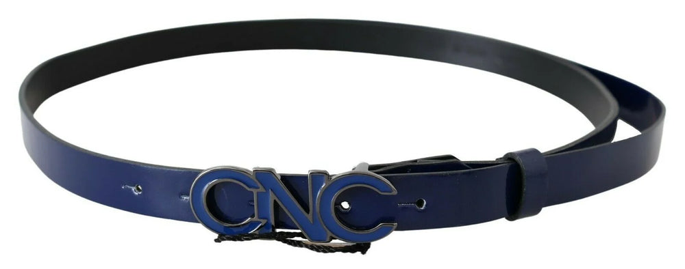 Costume National Blue Leather Logo Skinny Fashion Belt - 85 cm / 34 Inches - Belts