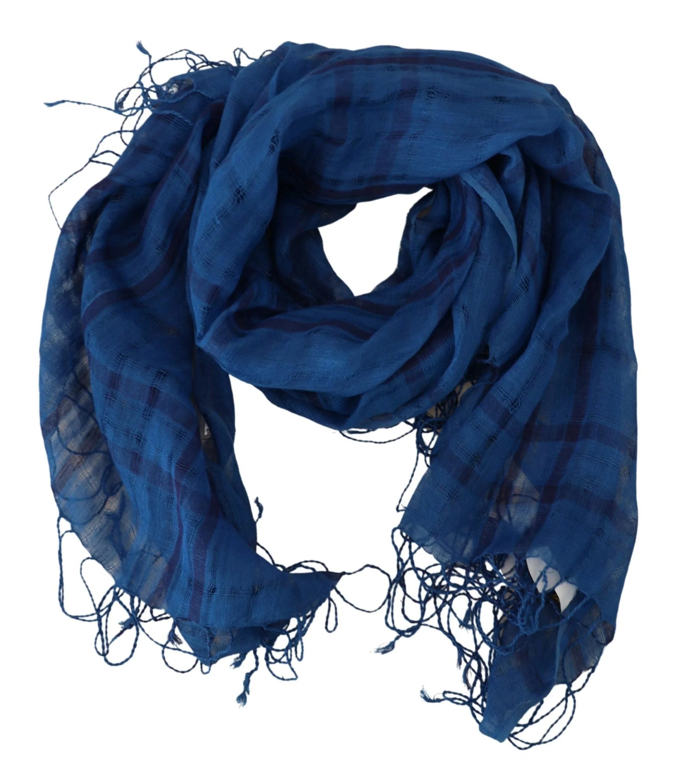 Costume National Blue Linen Shawl Foulard Fringes Scarf - Scarves & Shawls