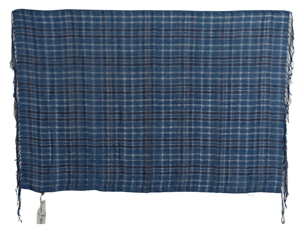 Costume National Blue Linen Shawl Foulard Fringes Scarf - Scarves & Shawls