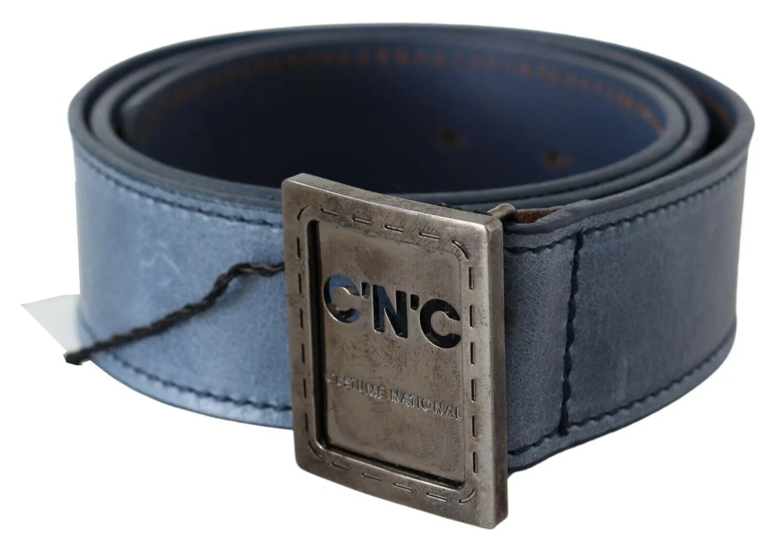 Costume National Blue Normal Leather Logo Buckle Belt - 85 cm / 34 Inches - Belts