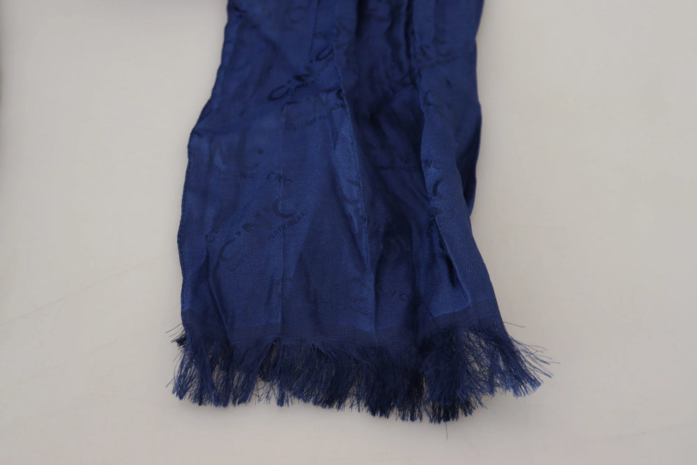 Costume National Blue Silk Shawl Foulard Fringes Scarf - Scarves & Shawls
