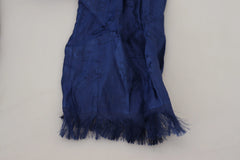 Costume National Blue Silk Shawl Foulard Fringes Scarf - Scarves & Shawls