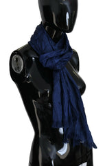 Costume National Blue Silk Shawl Foulard Fringes Scarf - Scarves & Shawls