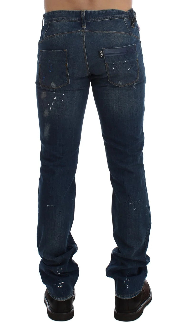 Costume National Blue Wash Paint Slim Fit Pants Jeans - W34 - Jeans