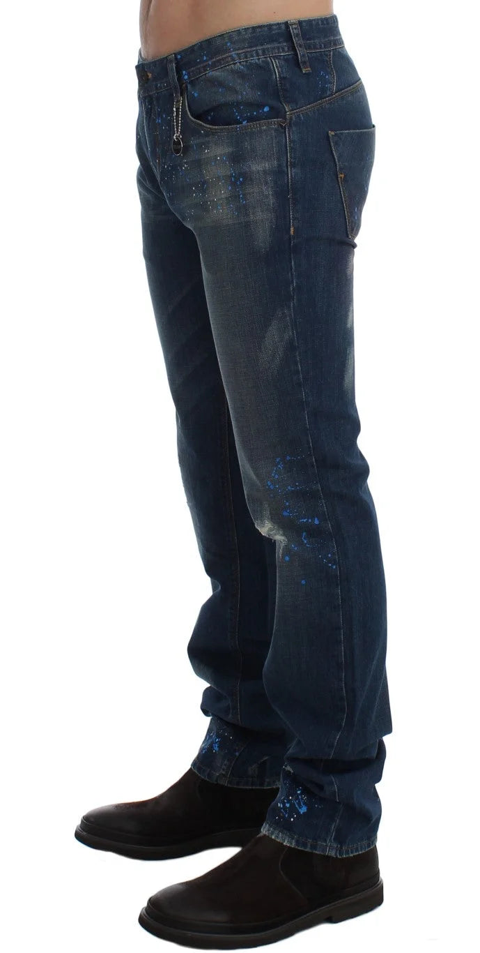 Costume National Blue Wash Paint Slim Fit Pants Jeans - W34 - Jeans