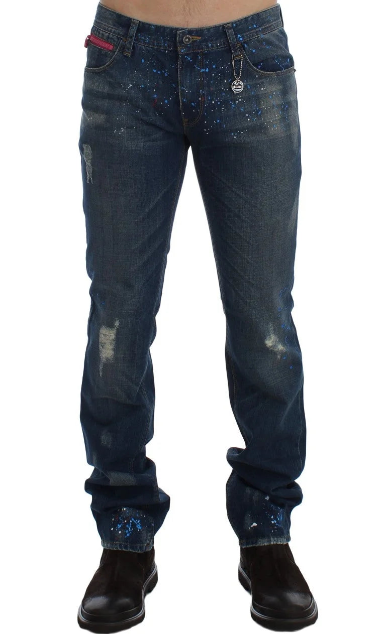 Costume National Blue Wash Paint Slim Fit Pants Jeans - W34 - Jeans