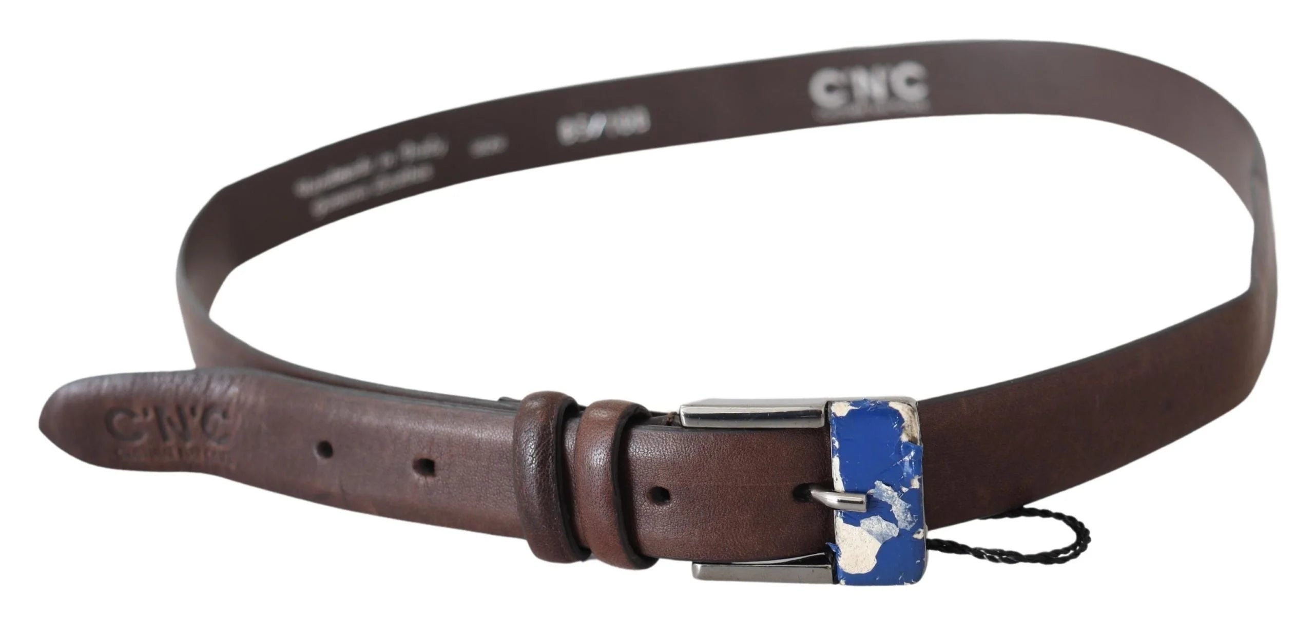 Costume National Brown Genuine Leather Silver Buckle Belt - 85 cm / 34 Inches - Belts