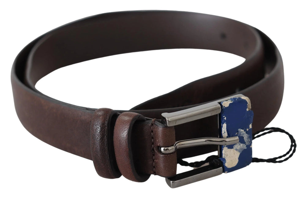 Costume National Brown Genuine Leather Silver Buckle Belt - 85 cm / 34 Inches - Belts