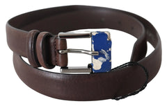 Costume National Brown Genuine Leather Silver Buckle Belt - 85 cm / 34 Inches - Belts