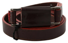 Costume National Brown Leather Double Rustic Silver Buckle Belt - 85 cm / 34 Inches - Belts