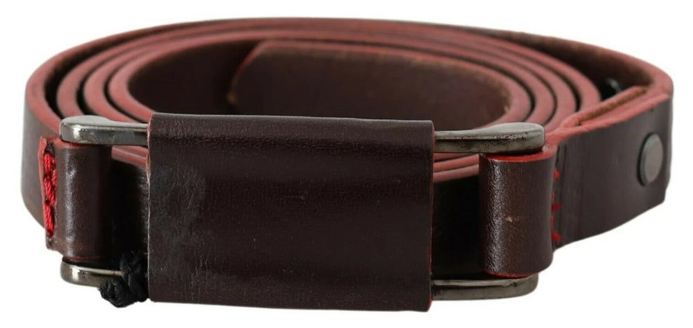 Costume National Brown Leather Double Rustic Silver Buckle Belt - 85 cm / 34 Inches - Belts