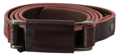 Costume National Brown Leather Double Rustic Silver Buckle Belt - 85 cm / 34 Inches - Belts