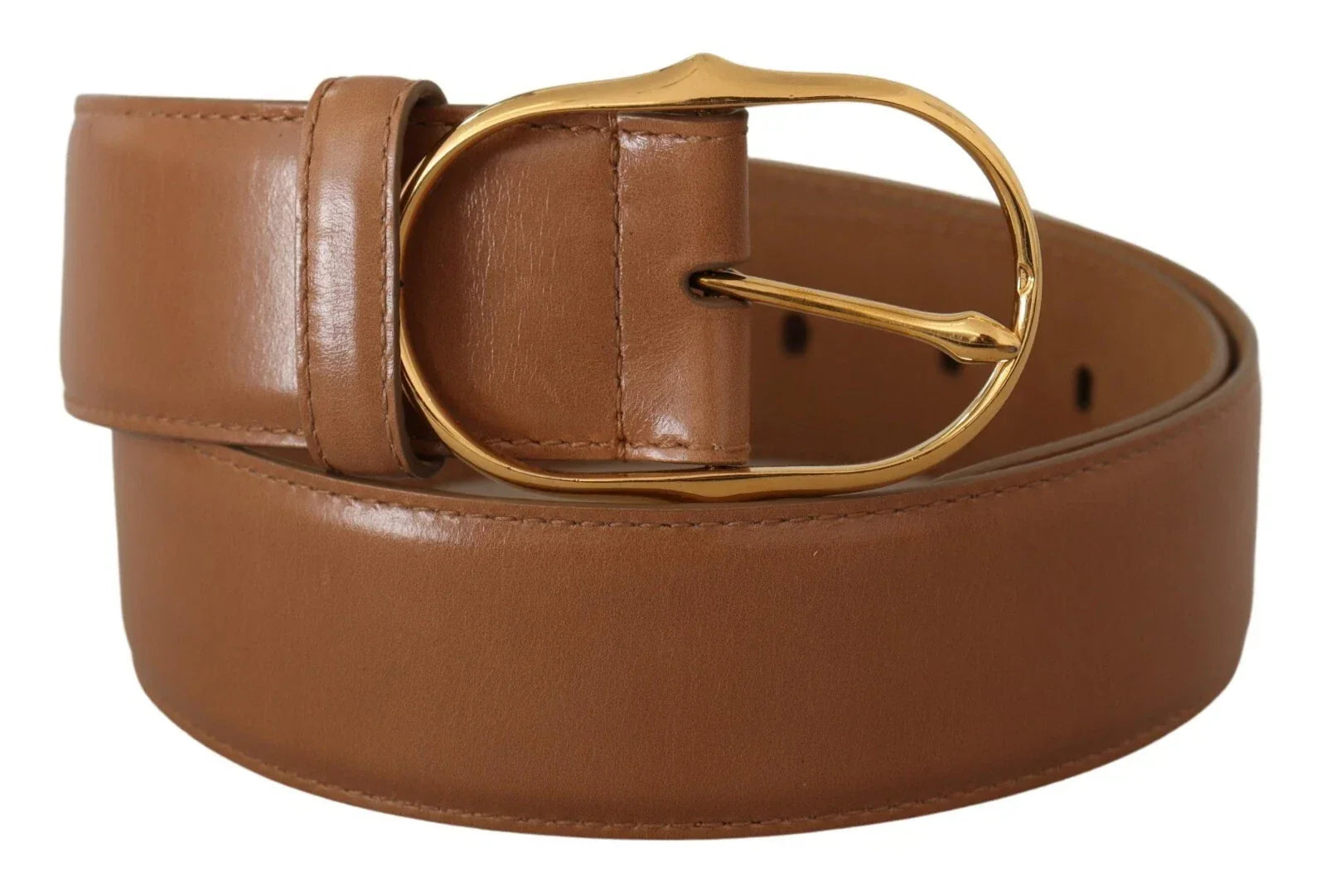 Costume National Brown Leather Gold Metal Oval Buckle Belt - 75 cm / 29,5 Inches - Belts