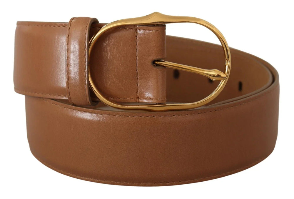 Costume National Brown Leather Gold Metal Oval Buckle Belt - 75 cm / 29,5 Inches - Belts