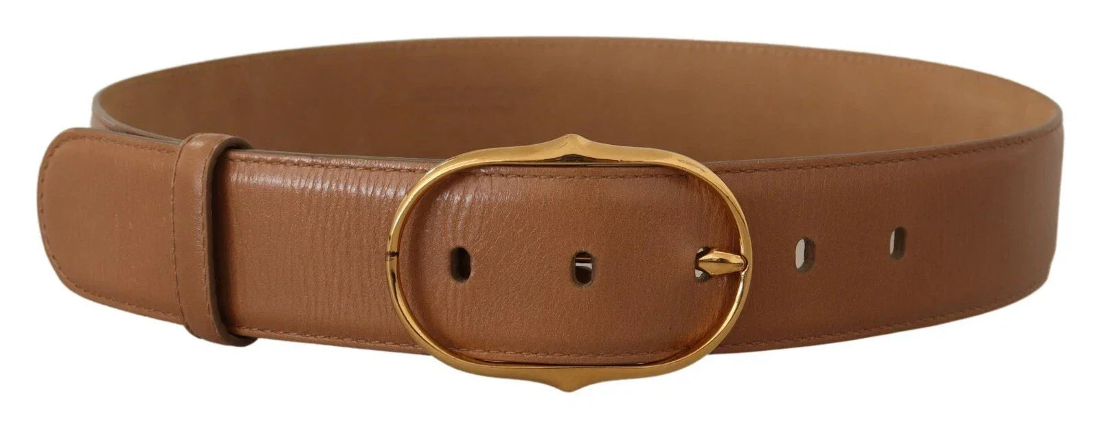 Costume National Brown Leather Gold Metal Oval Buckle Belt - 75 cm / 29,5 Inches - Belts