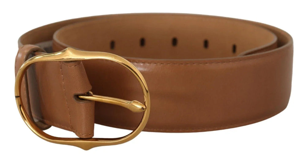 Costume National Brown Leather Gold Metal Oval Buckle Belt - 75 cm / 29,5 Inches - Belts