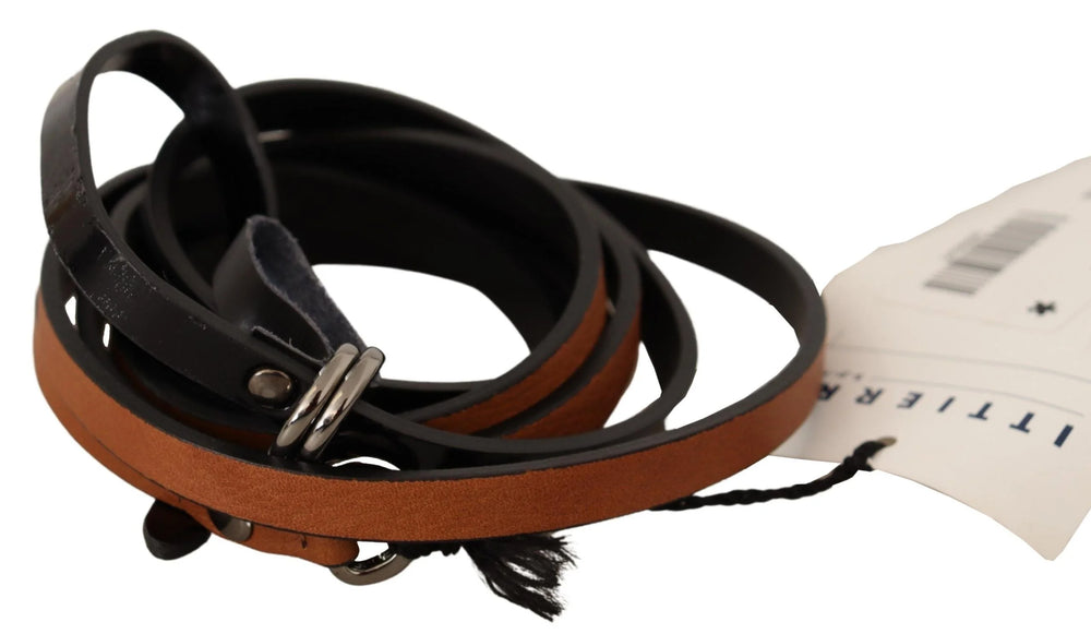 Costume National Brown Leather Silver Tone Buckle Belt - 100 cm / 40 Inches - Belts