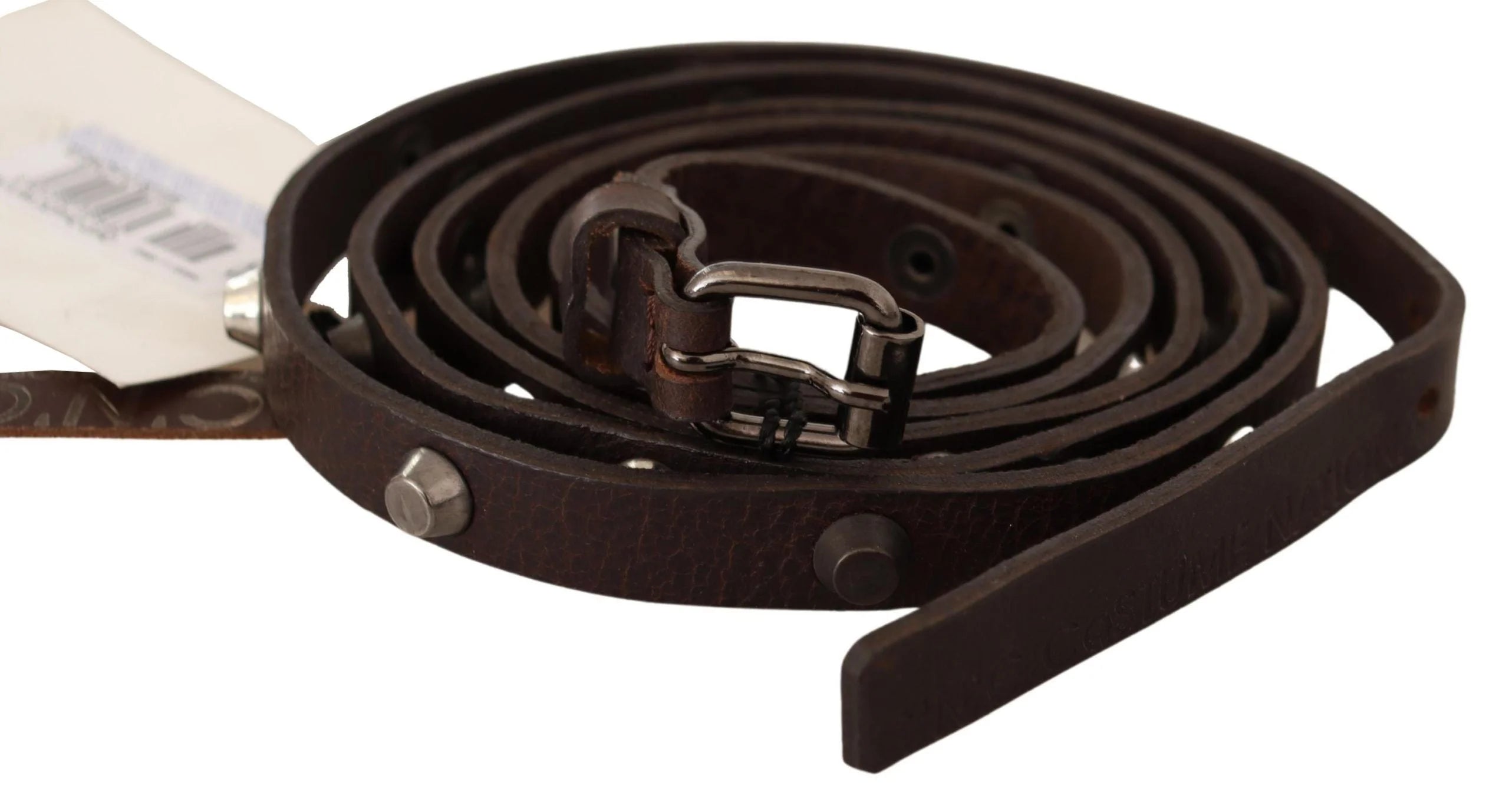 Costume National Brown Leather Silver Tone Buckle Belt - 85 cm / 34 Inches - Belts
