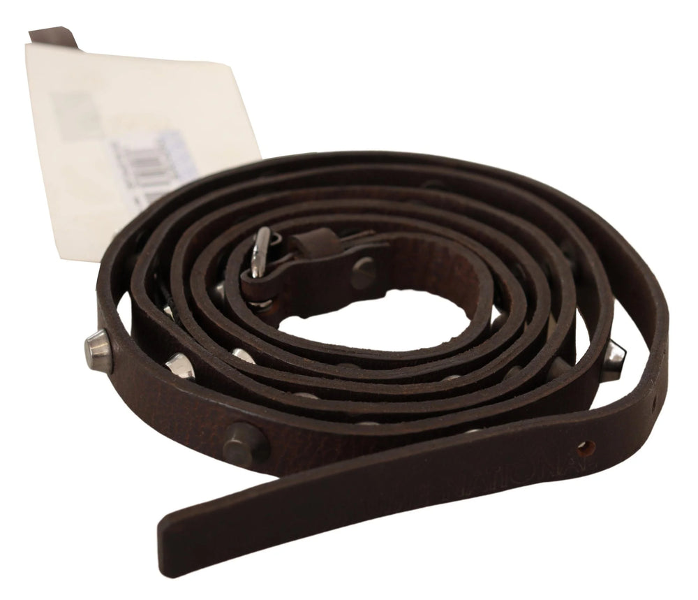 Costume National Brown Leather Silver Tone Buckle Belt - 85 cm / 34 Inches - Belts
