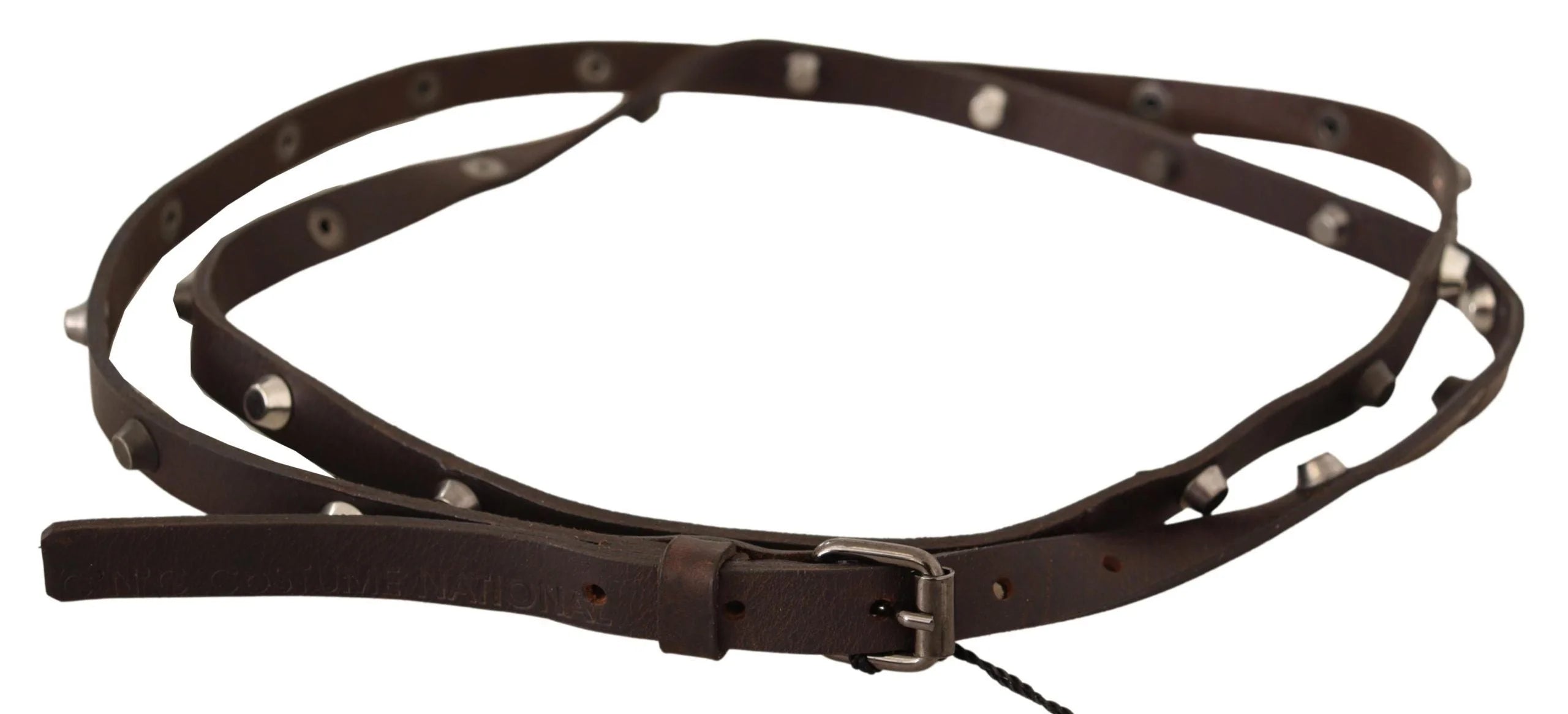 Costume National Brown Leather Silver Tone Buckle Belt - 85 cm / 34 Inches - Belts