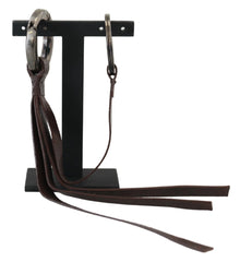 Costume National Brown Leather Silver Tone Metal Keyring Keychain - Keychains