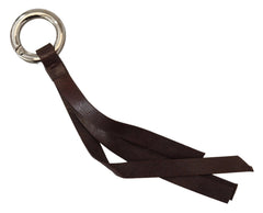 Costume National Brown Leather Silver Tone Metal Keyring Keychain - Keychains