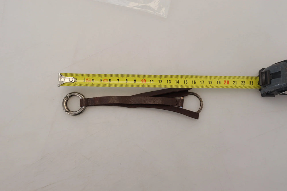 Costume National Brown Leather Silver Tone Metal Keyring Keychain - Keychains