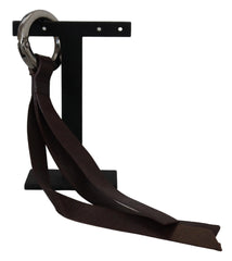 Costume National Brown Leather Silver Tone Metal Keyring Keychain - Keychains