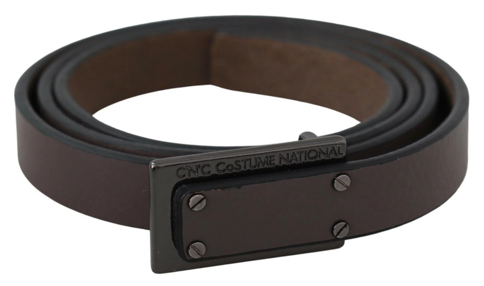 Costume National Brown Leather Tactical Logo Screw Buckle Belt - 100 cm / 40 Inches - Belts