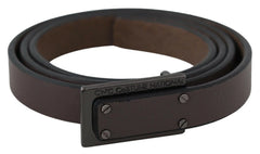 Costume National Brown Leather Tactical Logo Screw Buckle Belt - 100 cm / 40 Inches - Belts