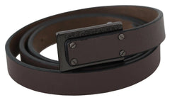 Costume National Brown Leather Tactical Logo Screw Buckle Belt - 100 cm / 40 Inches - Belts