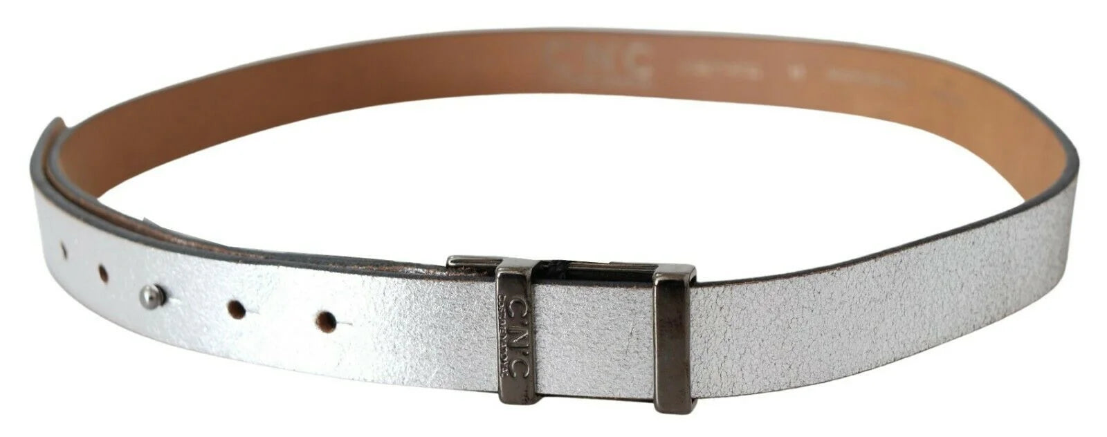 Costume National Brown Metallic Silver Leather Belt - 85 cm / 34 Inches - Belts