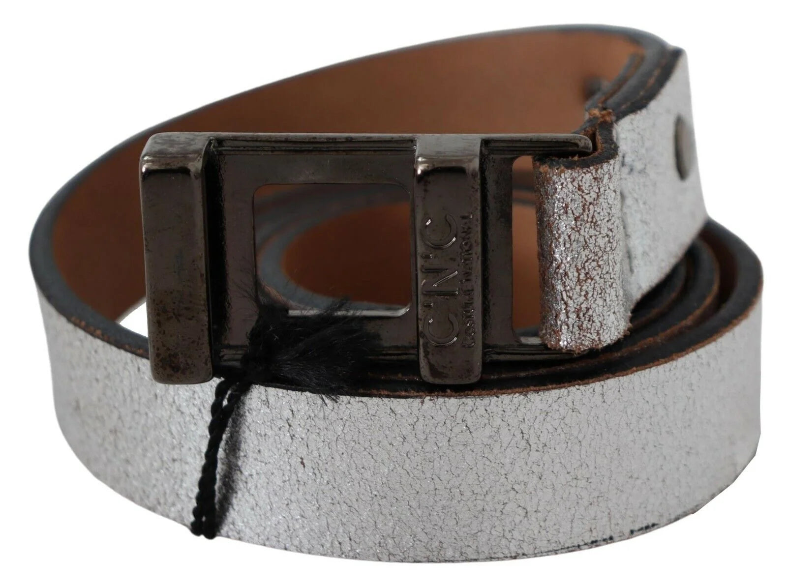 Costume National Brown Metallic Silver Leather Belt - 85 cm / 34 Inches - Belts
