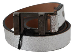 Costume National Brown Metallic Silver Leather Belt - 85 cm / 34 Inches - Belts