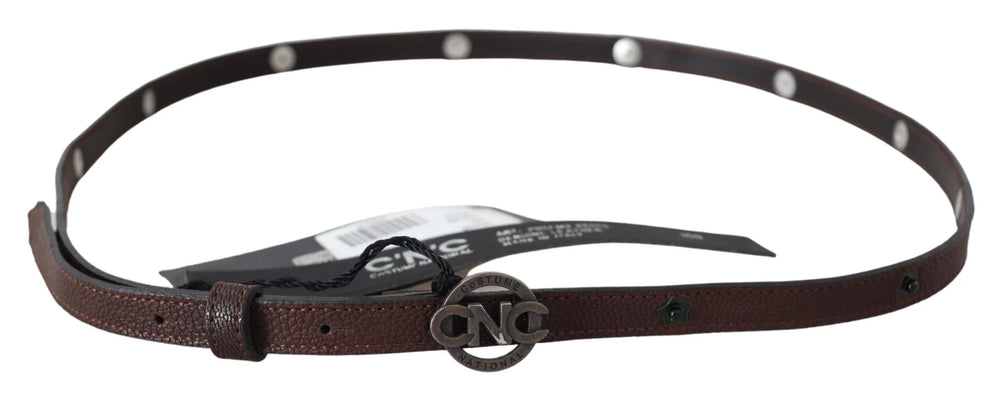 Costume National Brown Skinny Leather Round Logo Buckle Belt - 100 cm / 40 Inches - Belts
