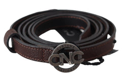 Costume National Brown Skinny Leather Round Logo Buckle Belt - 100 cm / 40 Inches - Belts