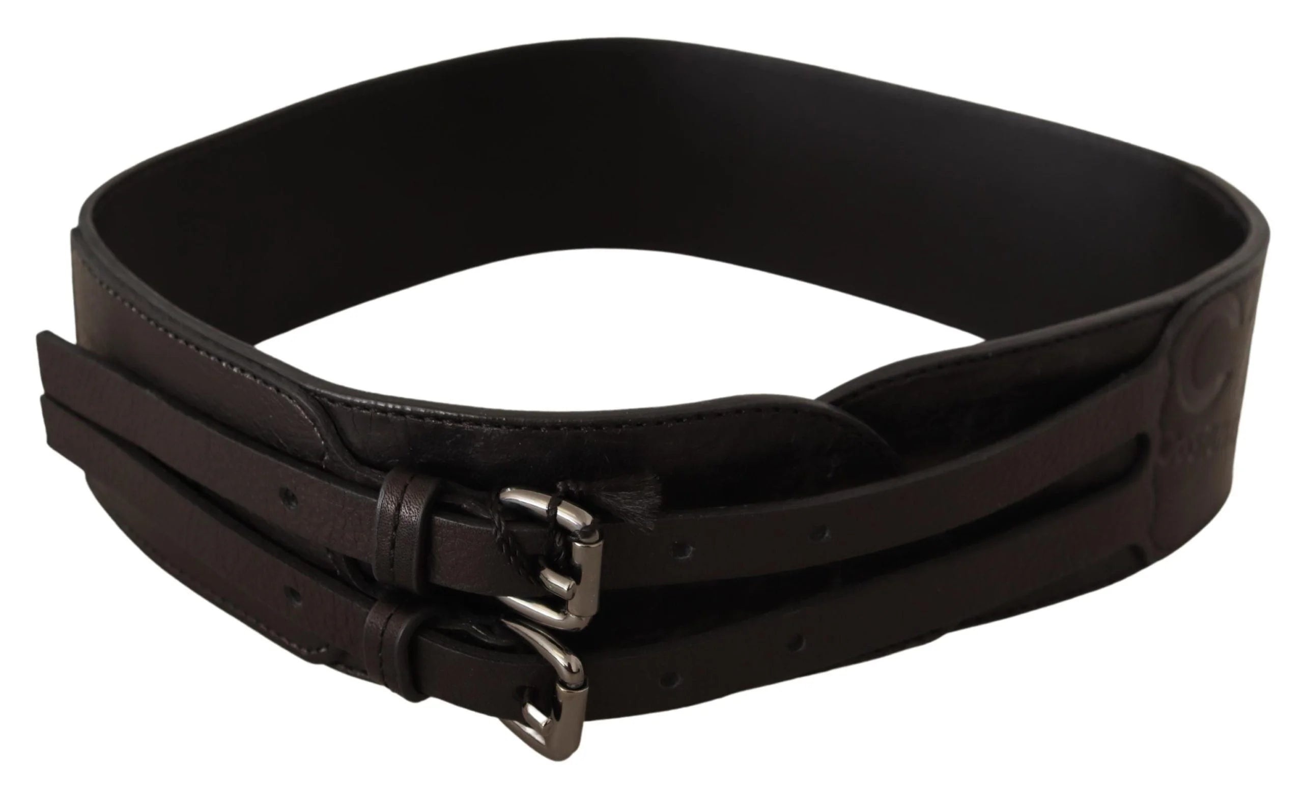 Costume National Dark Brown Leather Double Buckle Belt - 70 cm / 28 Inches - Belts
