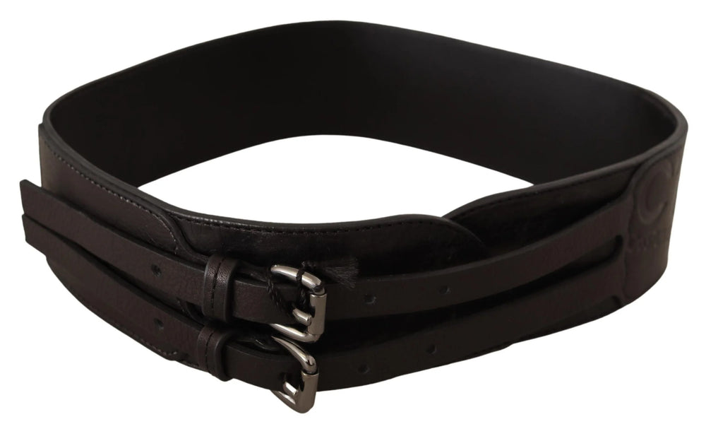 Costume National Dark Brown Leather Double Buckle Belt - 70 cm / 28 Inches - Belts
