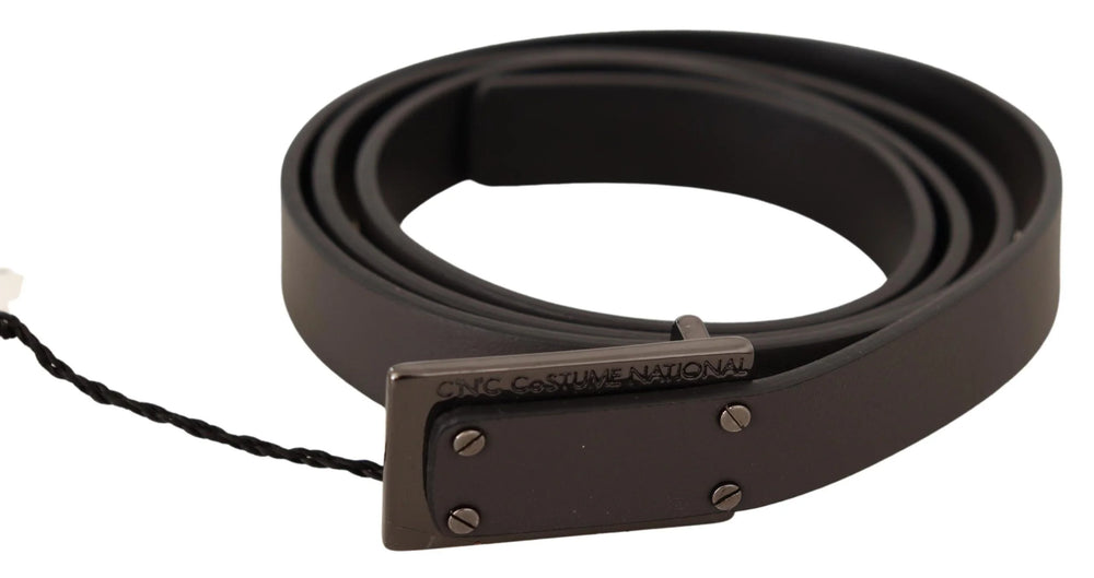 Costume National Dark Brown Leather Logo Buckle Belt - 100 cm / 40 Inches - Belts