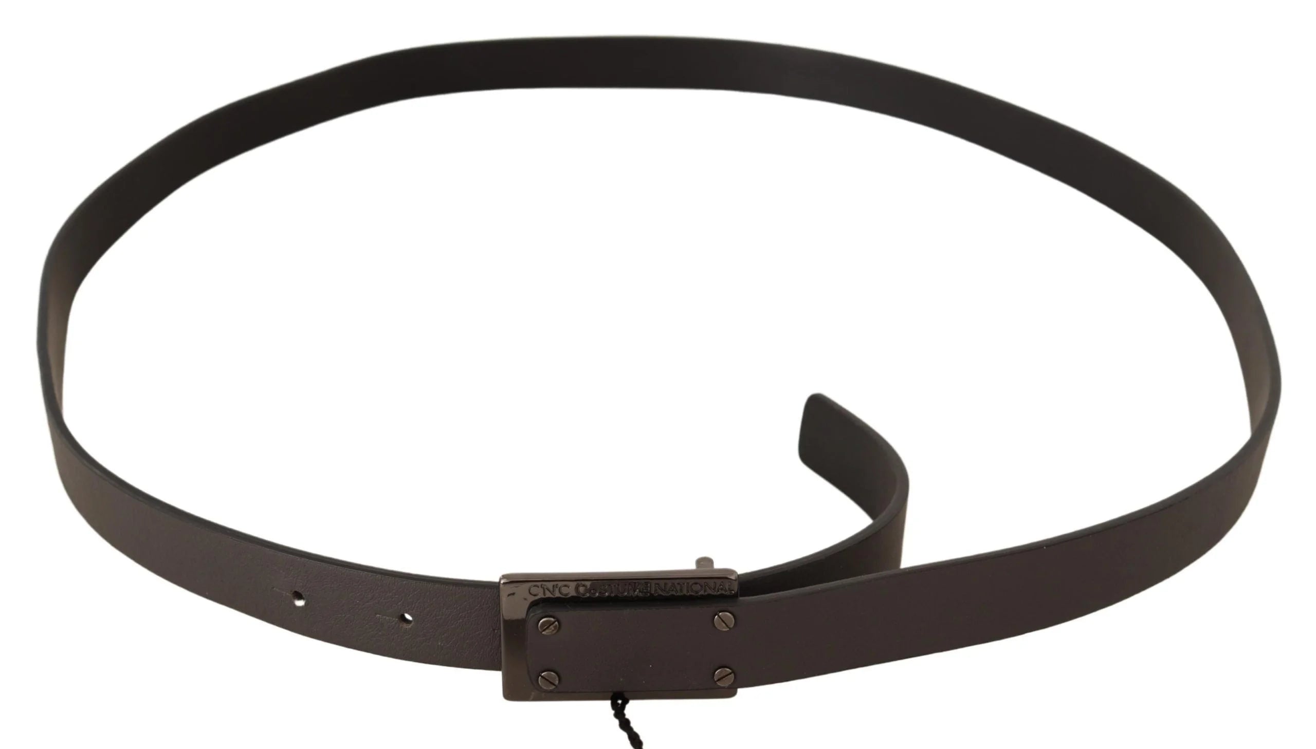 Costume National Dark Brown Leather Logo Buckle Belt - 100 cm / 40 Inches - Belts
